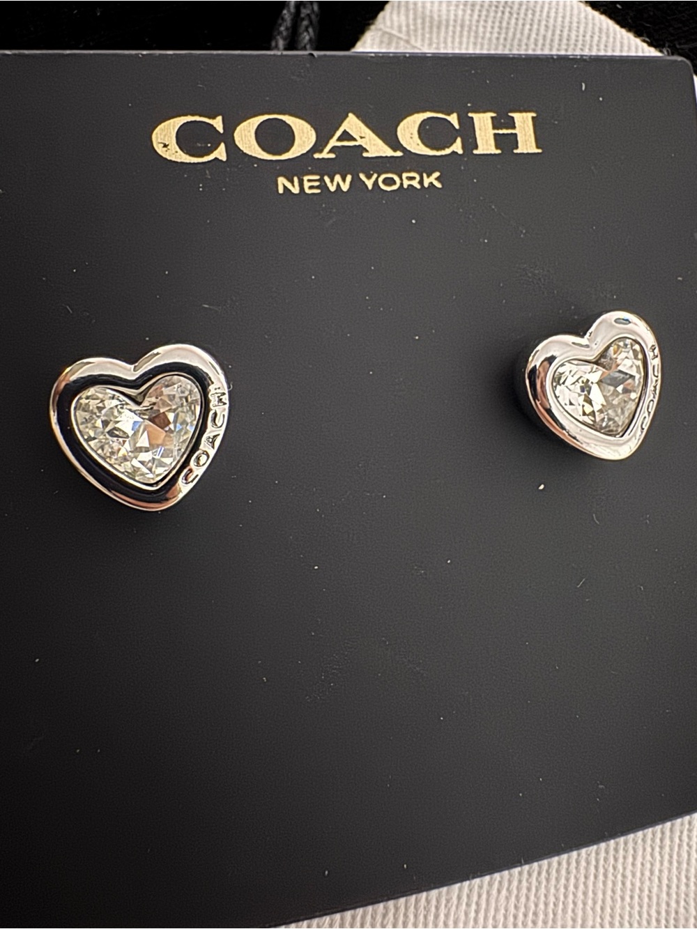 Coach Silver Heart Crystal Stud Earrings